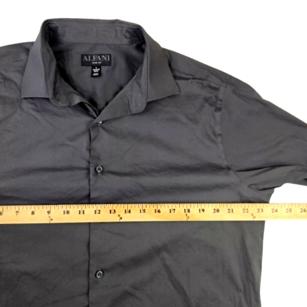 Alfani Mens Slim-Fit Wrinkle Resistant Moisture Wicking Dress Shirt Black Oyster - Picture 5 of 10